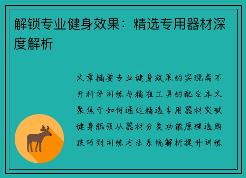解锁专业健身效果：精选专用器材深度解析